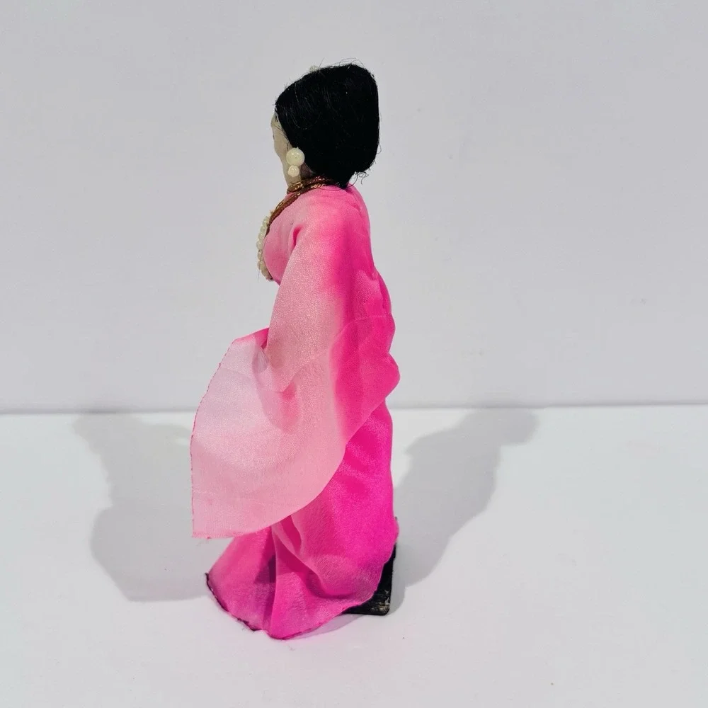Vintage Indian Hindu Culture‎ Cloth Doll Souvenir With A Traditional Pink Dress